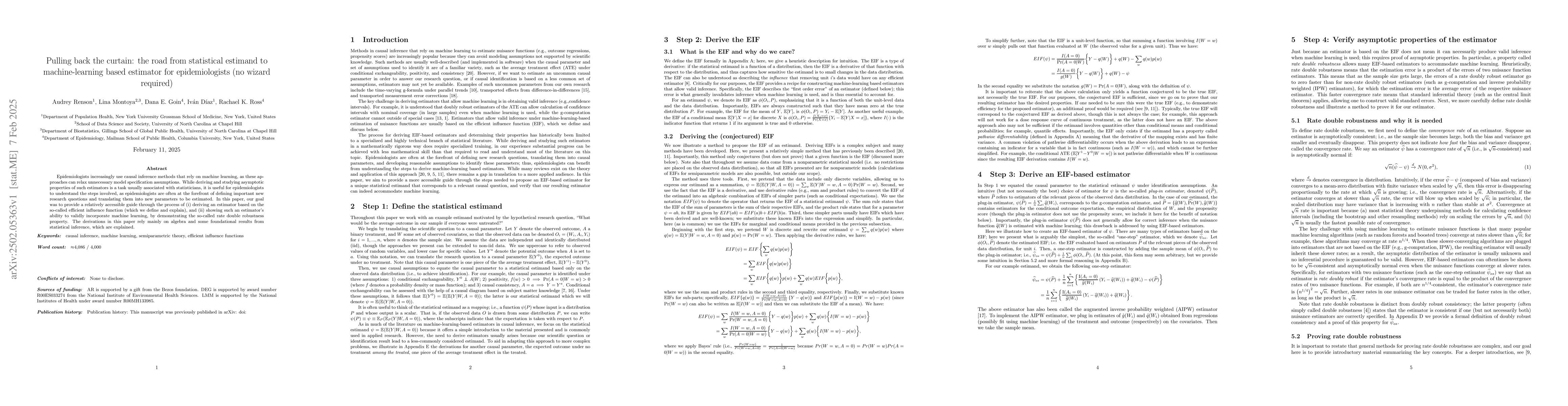 Thumbnail for Pulling back the curtain: the road from statistical estimand to
  machine-learning based estimator for epidemiologists (no wizard required)