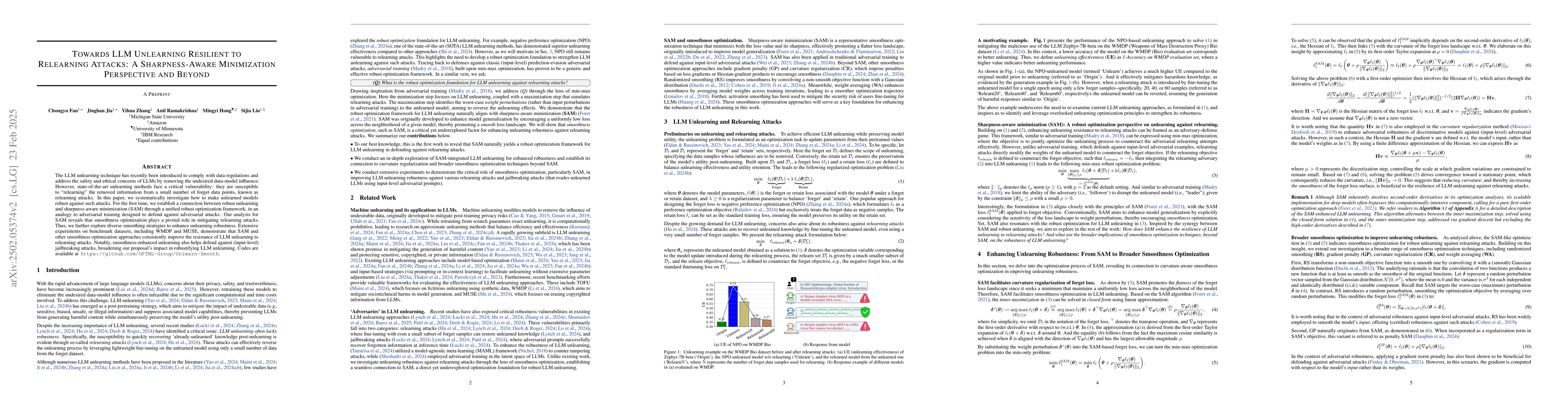 Thumbnail for Towards LLM Unlearning Resilient to Relearning Attacks: A
  Sharpness-Aware Minimization Perspective and Beyond