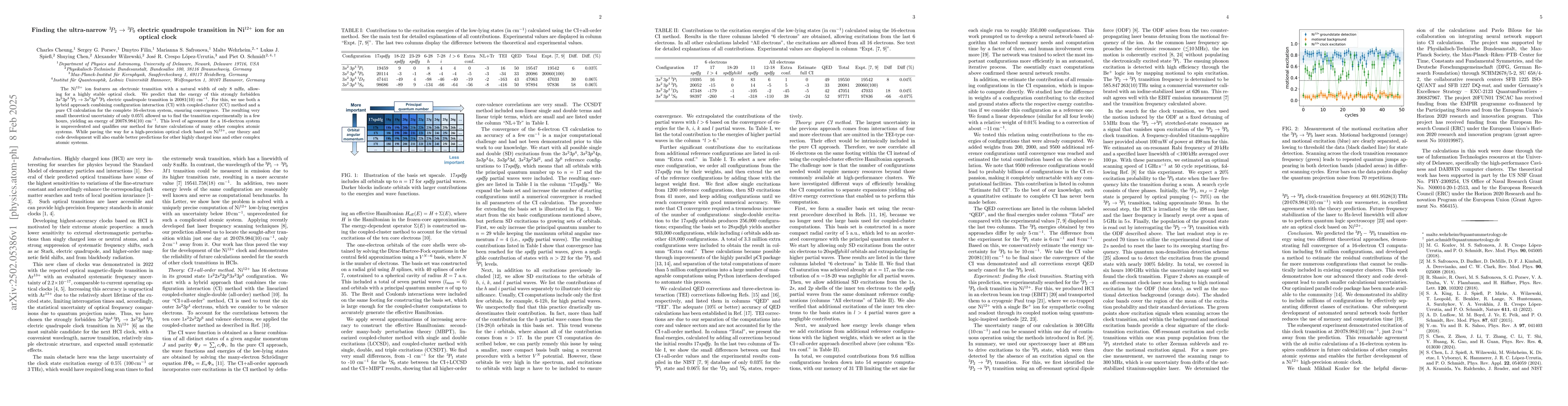 Thumbnail for Finding the ultra-narrow $^3\!P_2 \rightarrow \, ^3\!P_0$ electric
  quadrupole transition in Ni$^{12+}$ ion for an optical clock