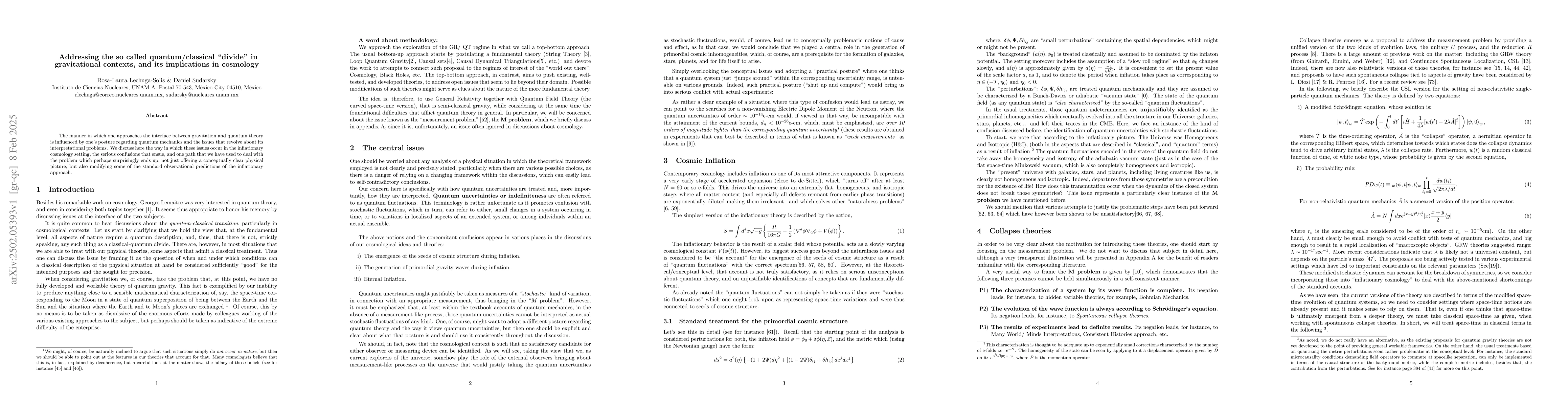Thumbnail for Addressing the so called quantum/classical "divide" in gravitational
  contexts, and its implications in cosmology