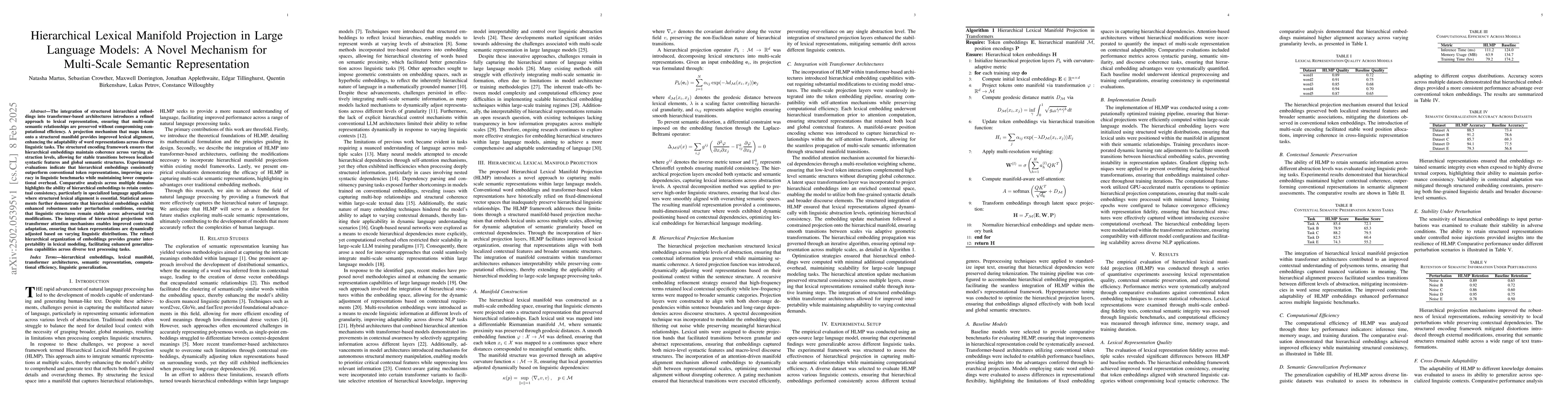 Thumbnail for Hierarchical Lexical Manifold Projection in Large Language Models: A
  Novel Mechanism for Multi-Scale Semantic Representation