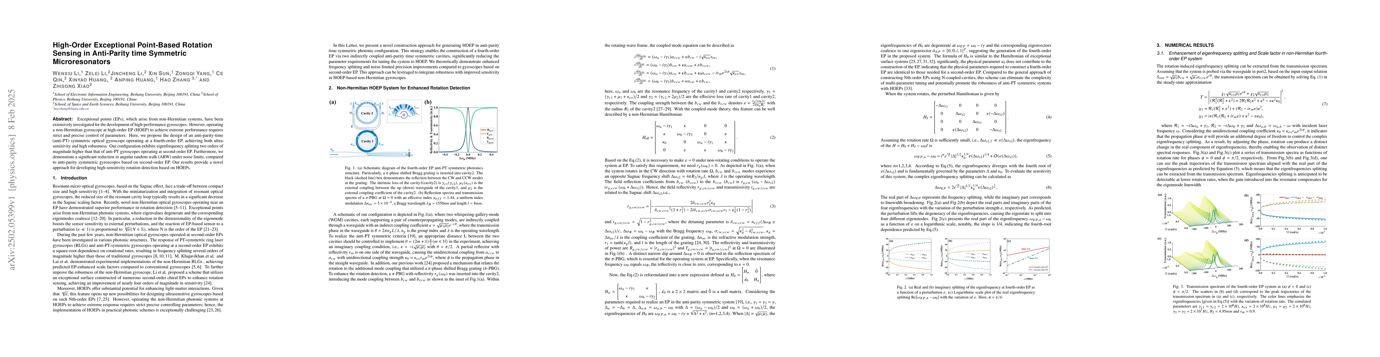 Thumbnail for High-Order Exceptional Point-Based Rotation Sensing in Anti-Parity time
  Symmetric Microresonators