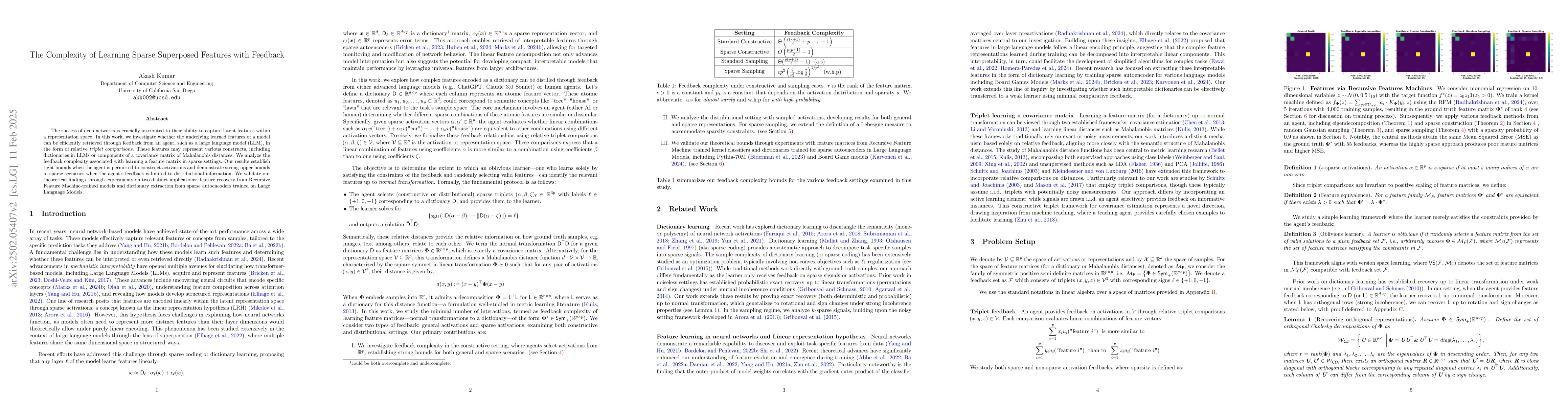 Thumbnail for The Complexity of Learning Sparse Superposed Features with Feedback