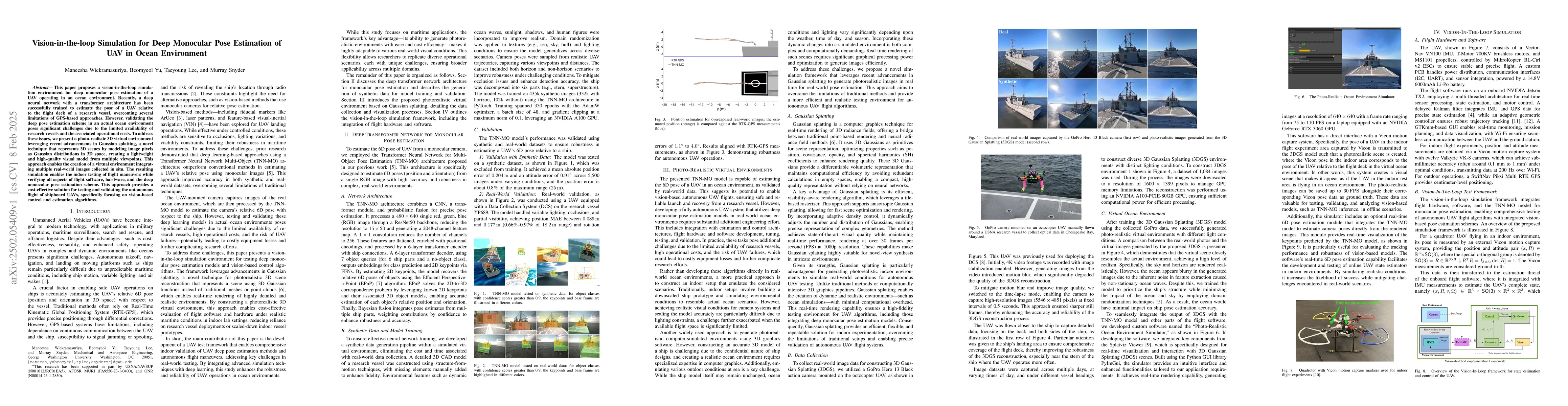 Thumbnail for Vision-in-the-loop Simulation for Deep Monocular Pose Estimation of UAV
  in Ocean Environment