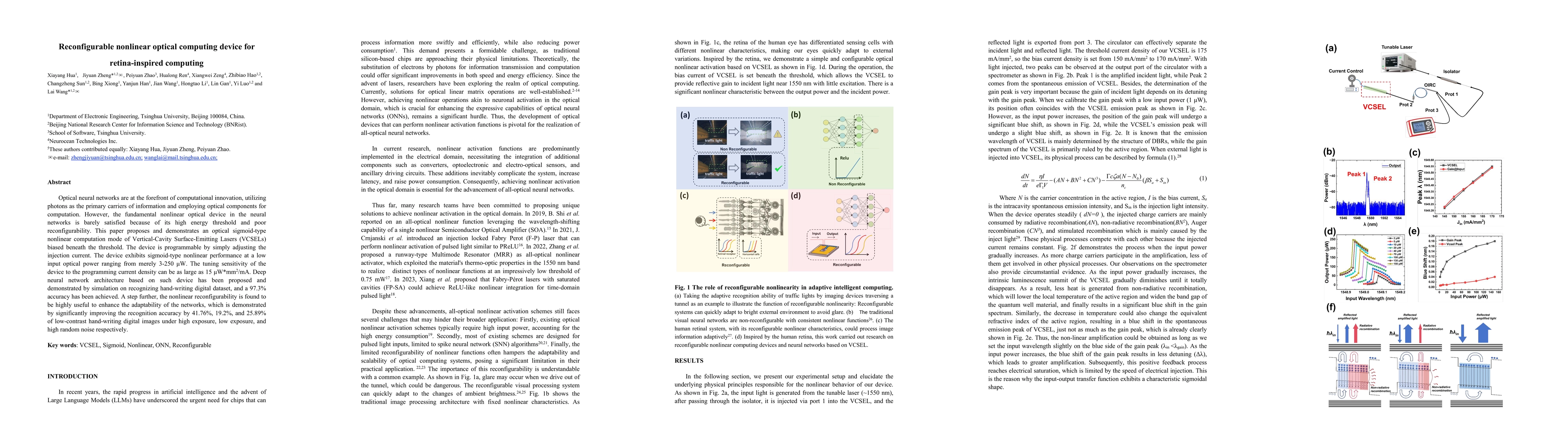Thumbnail for Reconfigurable nonlinear optical computing device for retina-inspired
  computing
