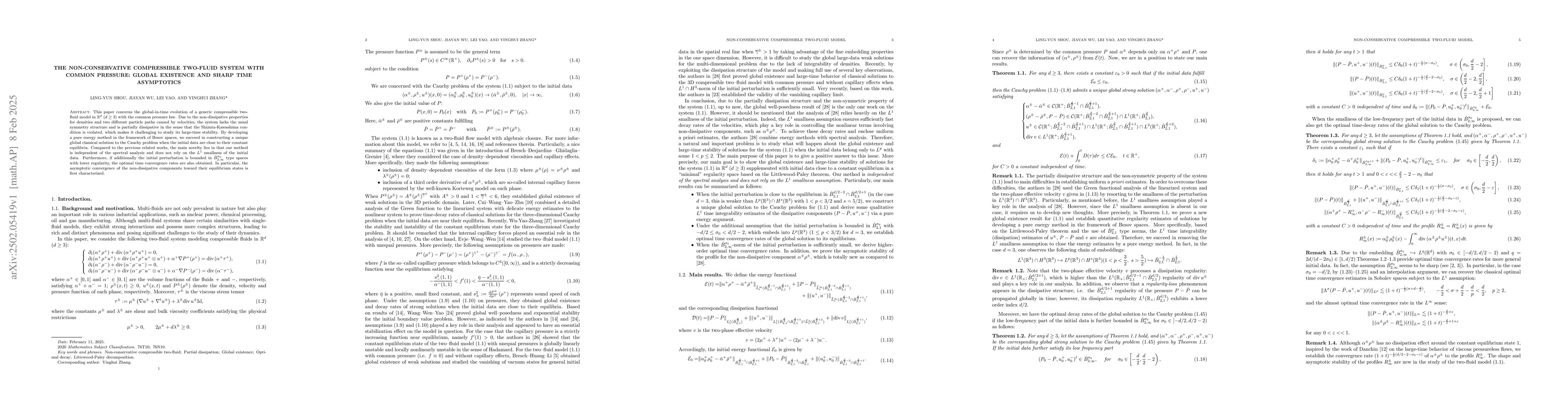 Thumbnail for The non-conservative compressible two-fluid system with common pressure:
  Global existence and sharp time asymptotics