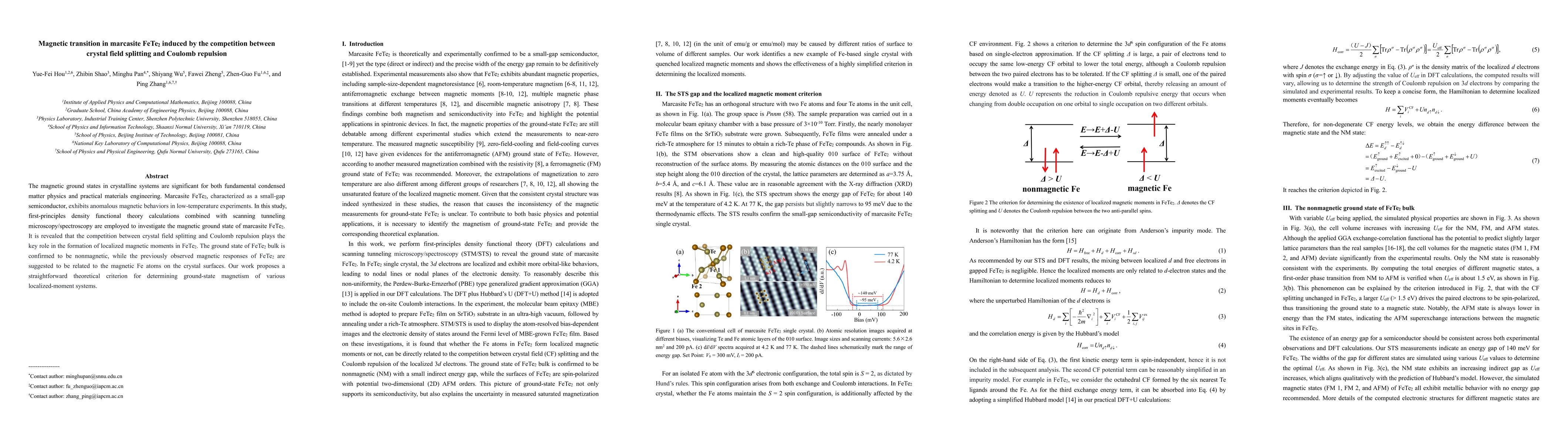 Thumbnail for Magnetic transition in marcasite FeTe$_{2}$ induced by the competition
  between crystal field splitting and Coulomb repulsion