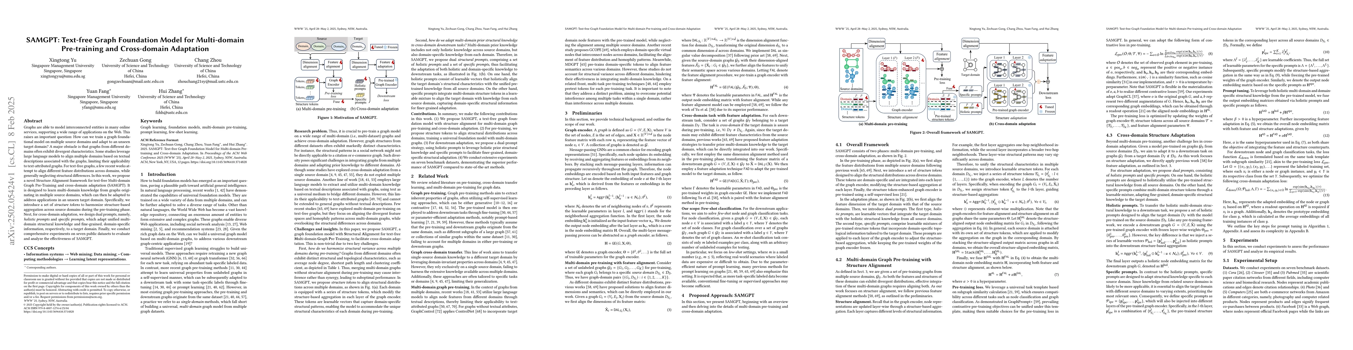 Thumbnail for SAMGPT: Text-free Graph Foundation Model for Multi-domain Pre-training
  and Cross-domain Adaptation