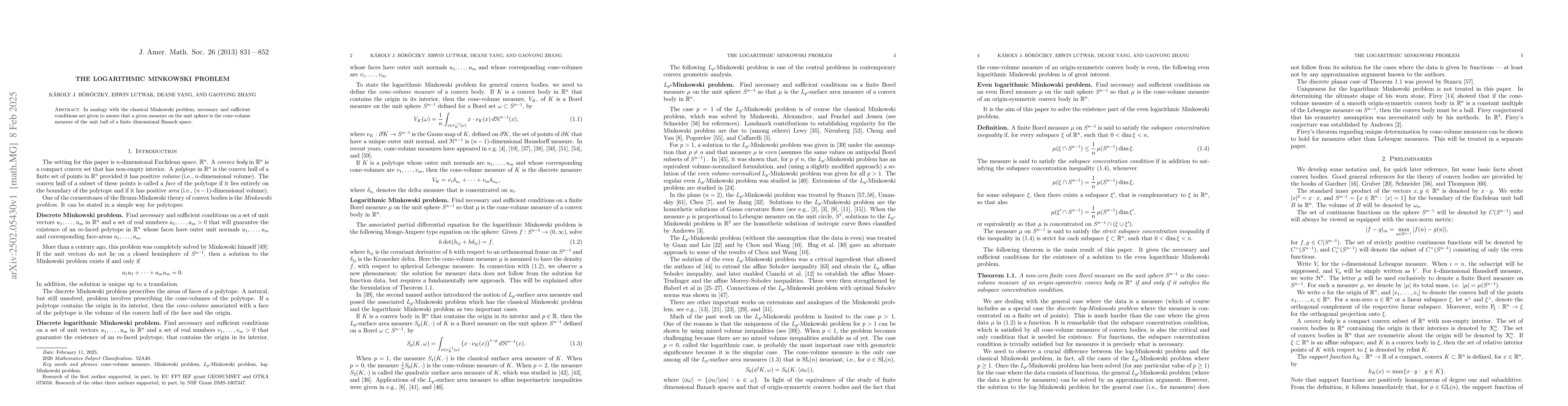 Thumbnail for The Logarithmic Minkowski Problem
