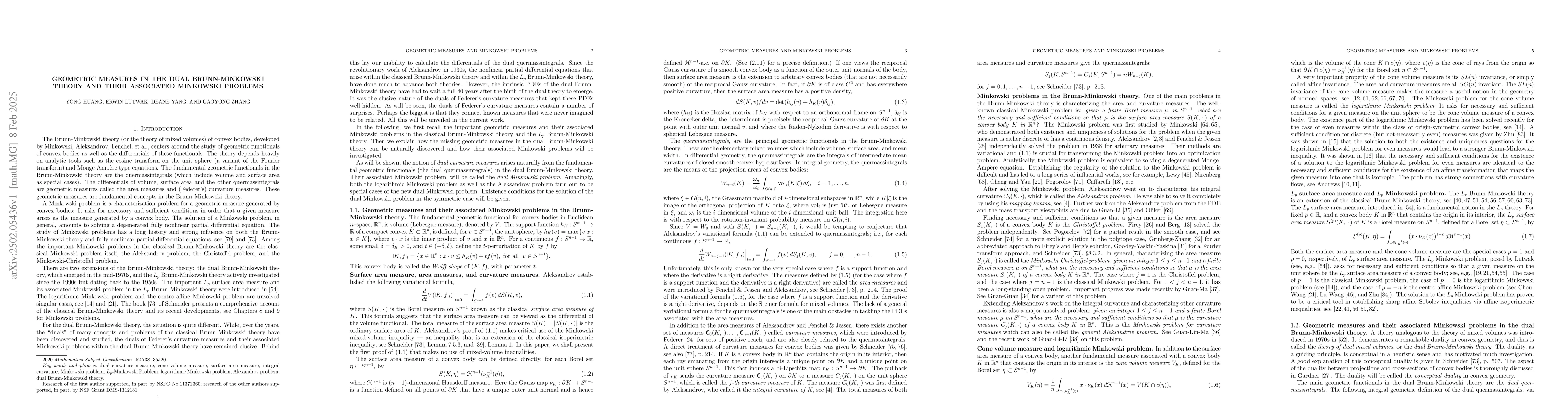 Thumbnail for Geometric measures in the dual Brunn-Minkowski theory and their
  associated Minkowski problems