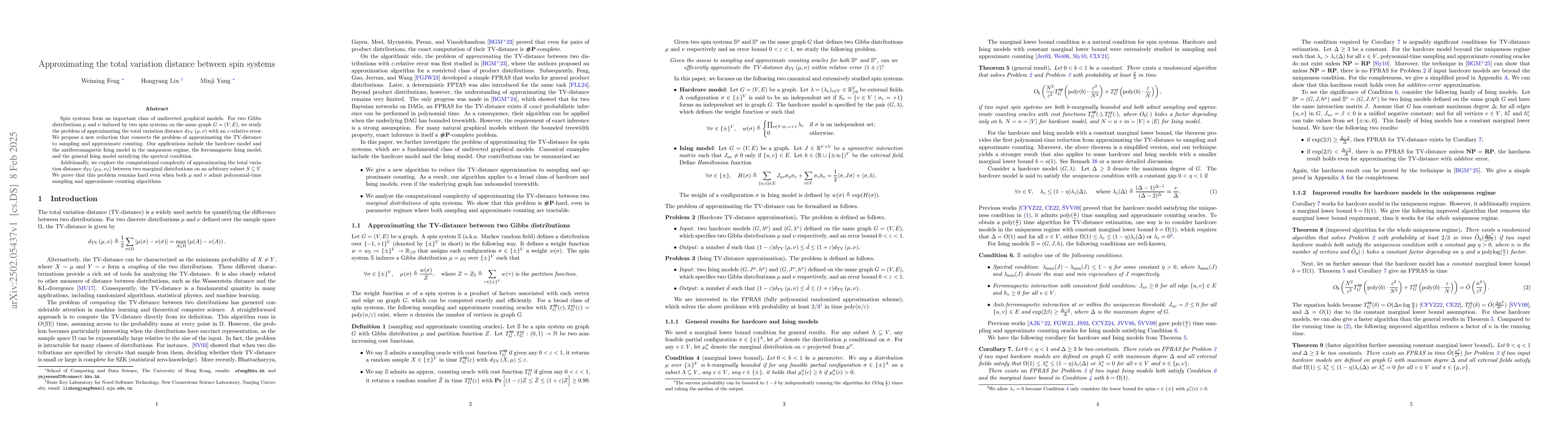 Thumbnail for Approximating the total variation distance between spin systems