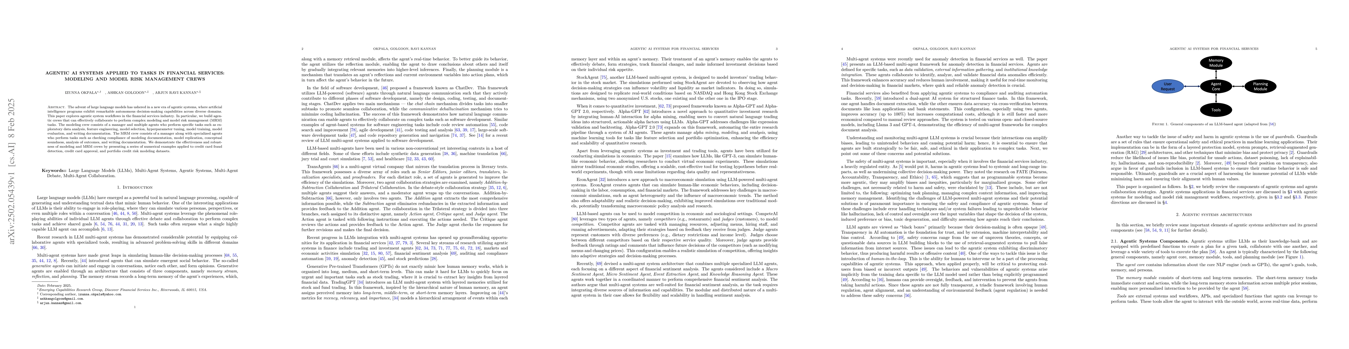 Thumbnail for Agentic AI Systems Applied to tasks in Financial Services: Modeling and
  model risk management crews