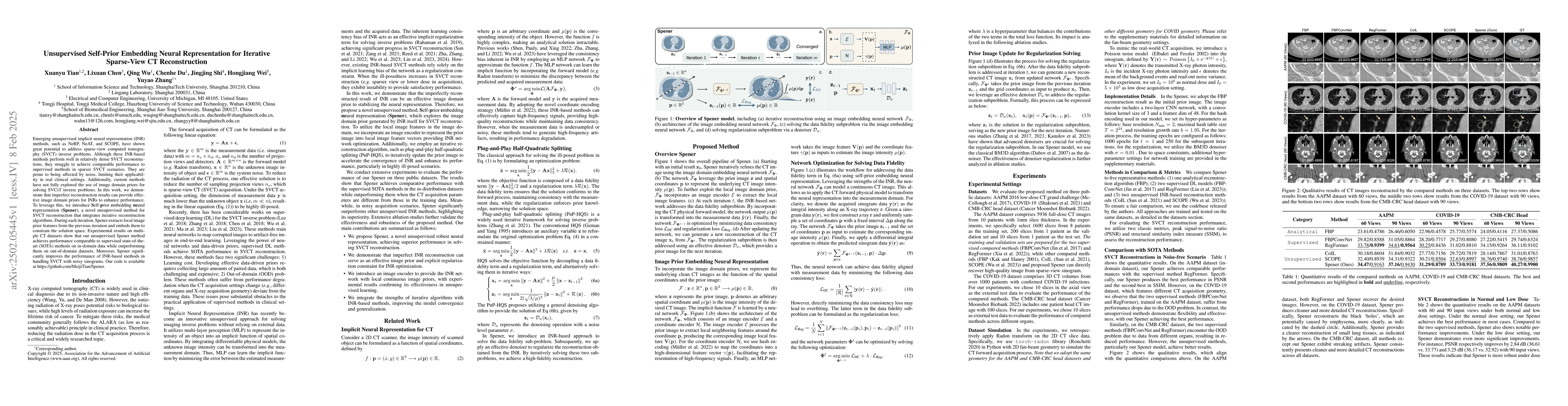 Thumbnail for Unsupervised Self-Prior Embedding Neural Representation for Iterative
  Sparse-View CT Reconstruction
