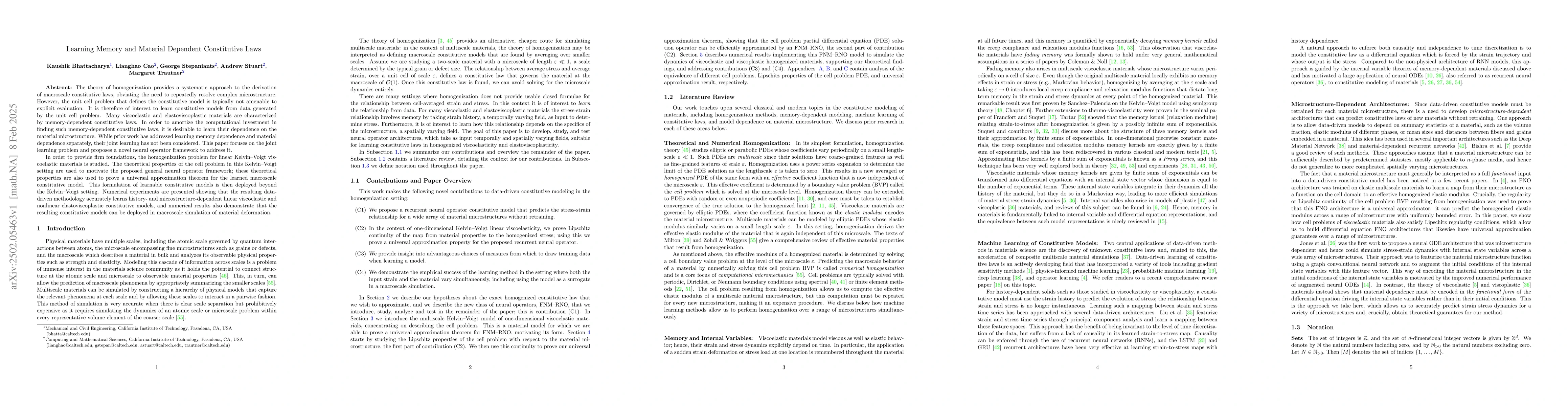 Thumbnail for Learning Memory and Material Dependent Constitutive Laws
