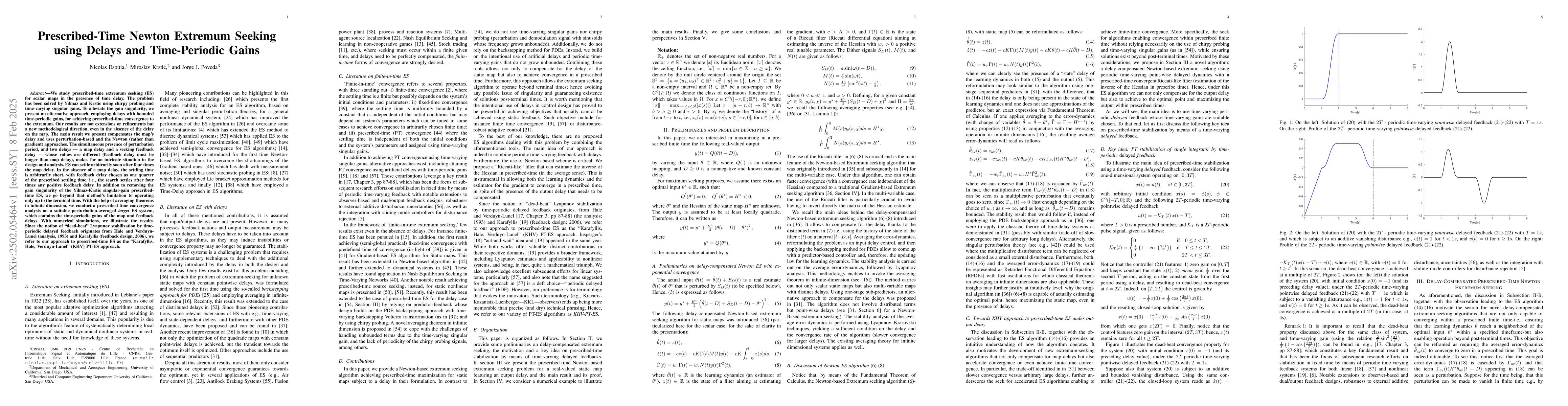 Thumbnail for Prescribed-Time Newton Extremum Seeking using Delays and Time-Periodic
  Gains