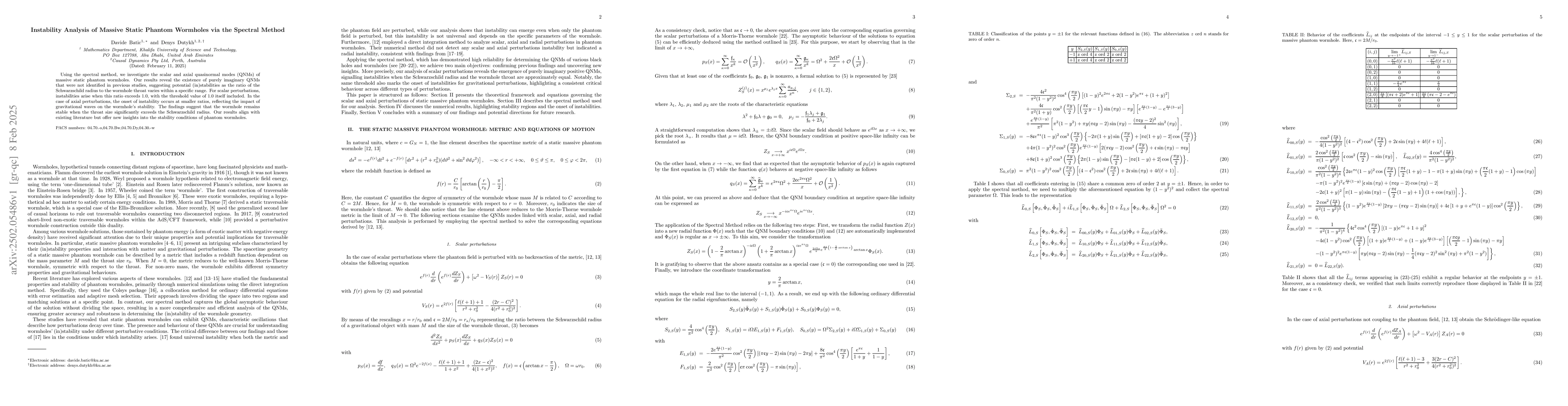 Thumbnail for Instability Analysis of Massive Static Phantom Wormholes via the
  Spectral Method