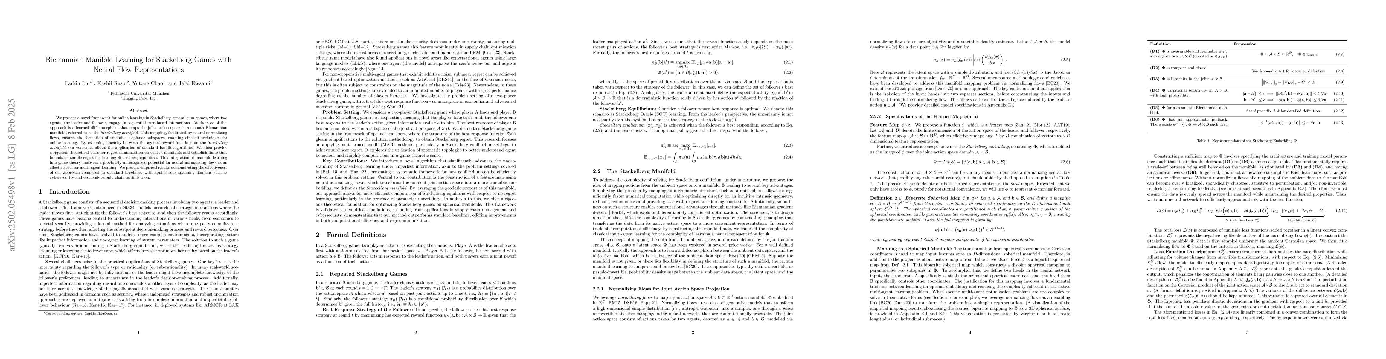 Thumbnail for Riemannian Manifold Learning for Stackelberg Games with Neural Flow
  Representations