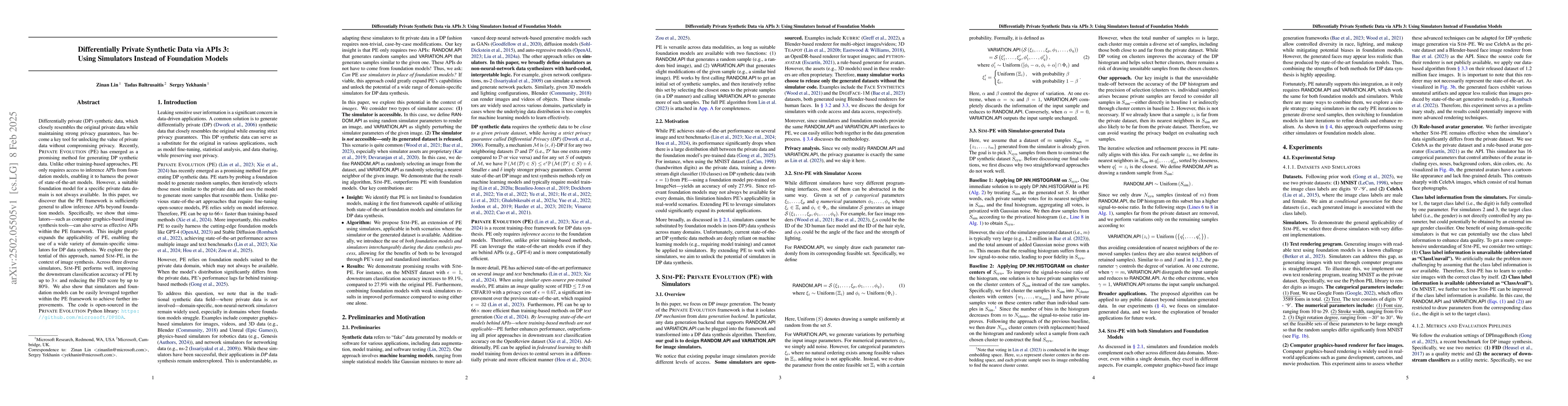Thumbnail for Differentially Private Synthetic Data via APIs 3: Using Simulators
  Instead of Foundation Model