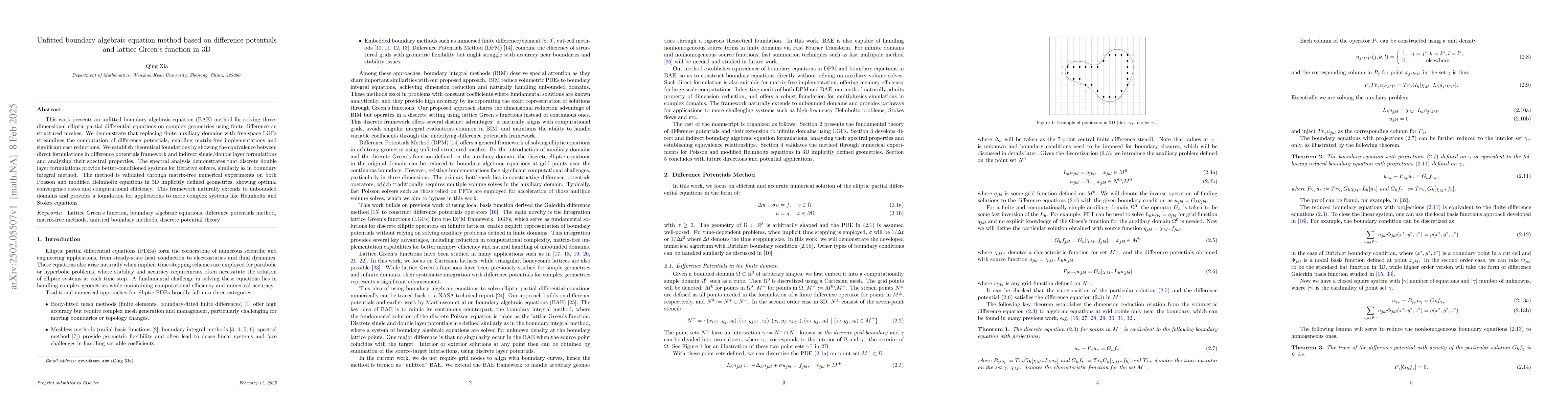 Thumbnail for Unfitted boundary algebraic equation method based on difference
  potentials and lattice Green's function in 3D