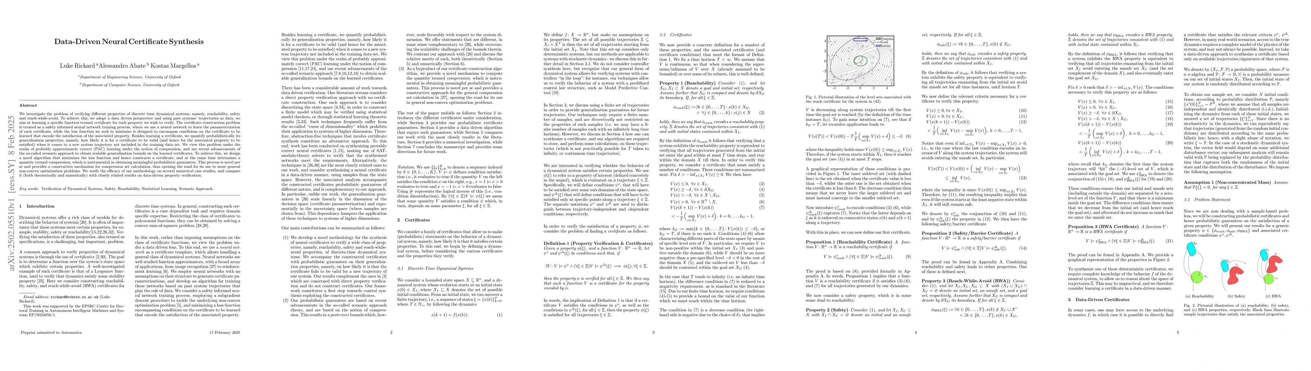 Thumbnail for Data-Driven Neural Certificate Synthesis