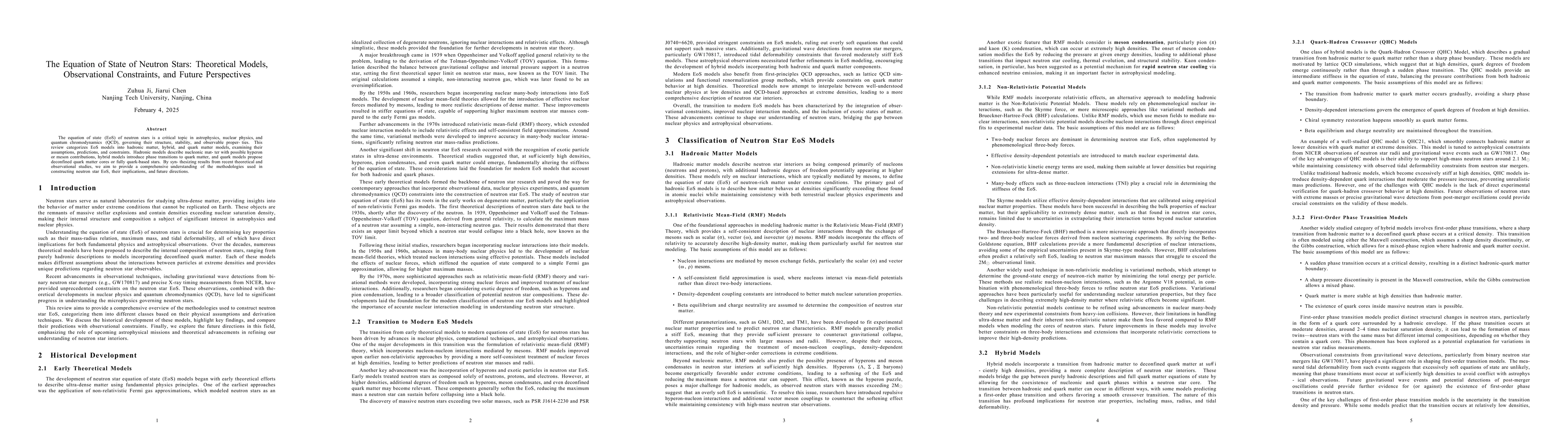 Thumbnail for The Equation of State of Neutron Stars: Theoretical Models,
  Observational Constraints, and Future Perspectives