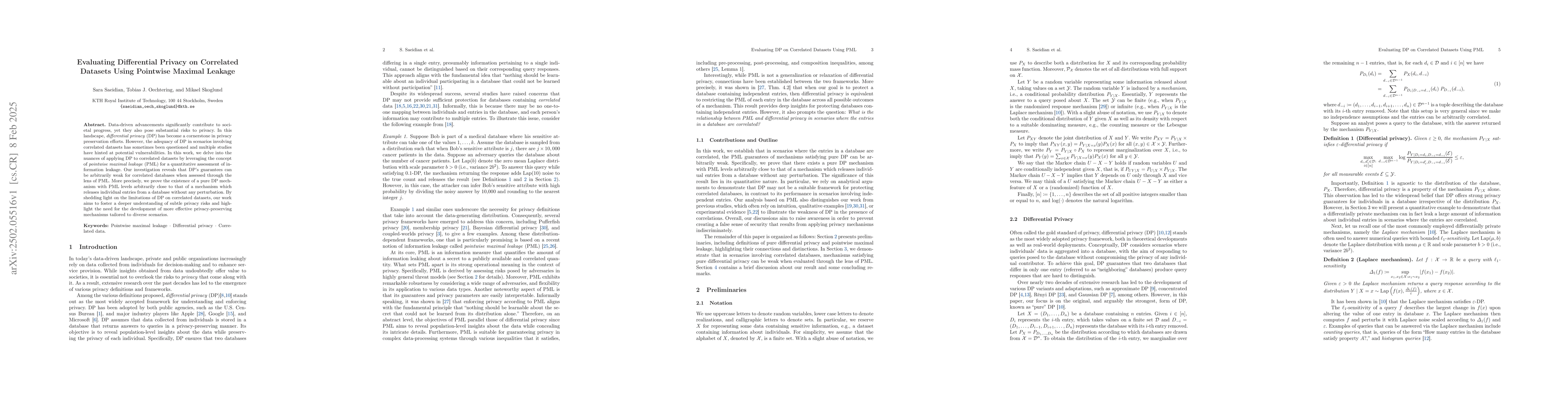 Thumbnail for Evaluating Differential Privacy on Correlated Datasets Using Pointwise
  Maximal Leakage