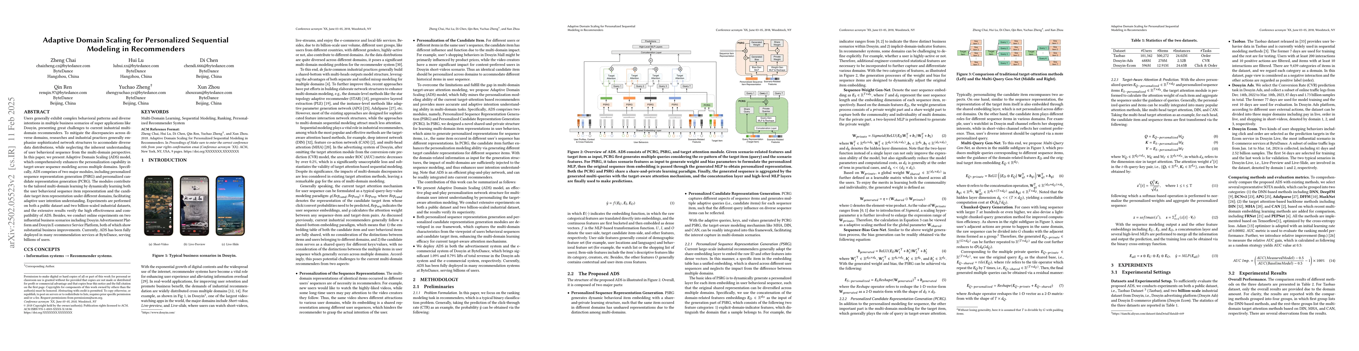 Thumbnail for Adaptive Domain Scaling for Personalized Sequential Modeling in
  Recommenders