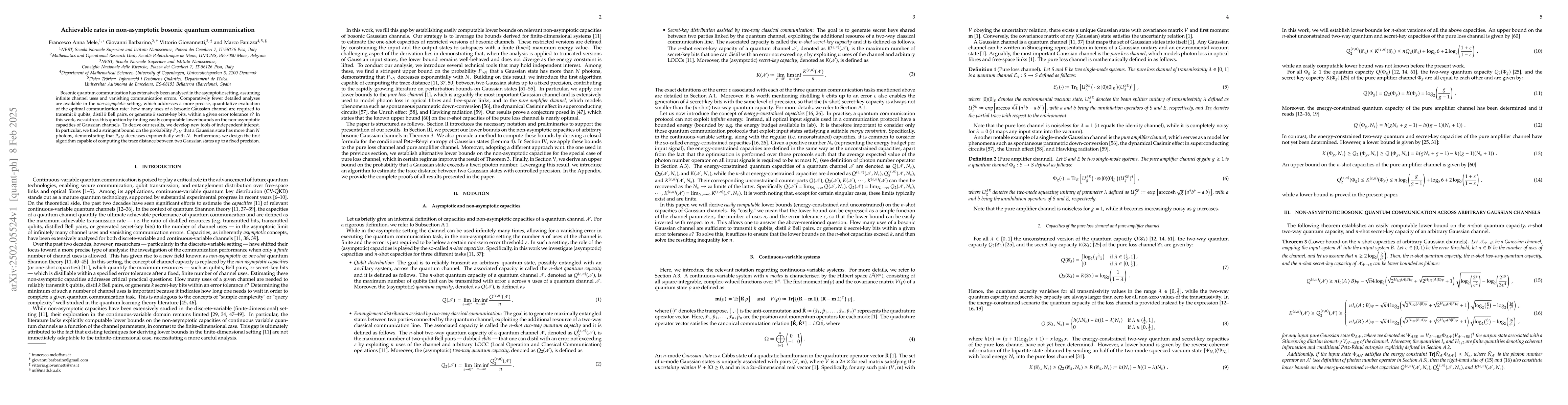 Thumbnail for Achievable rates in non-asymptotic bosonic quantum communication