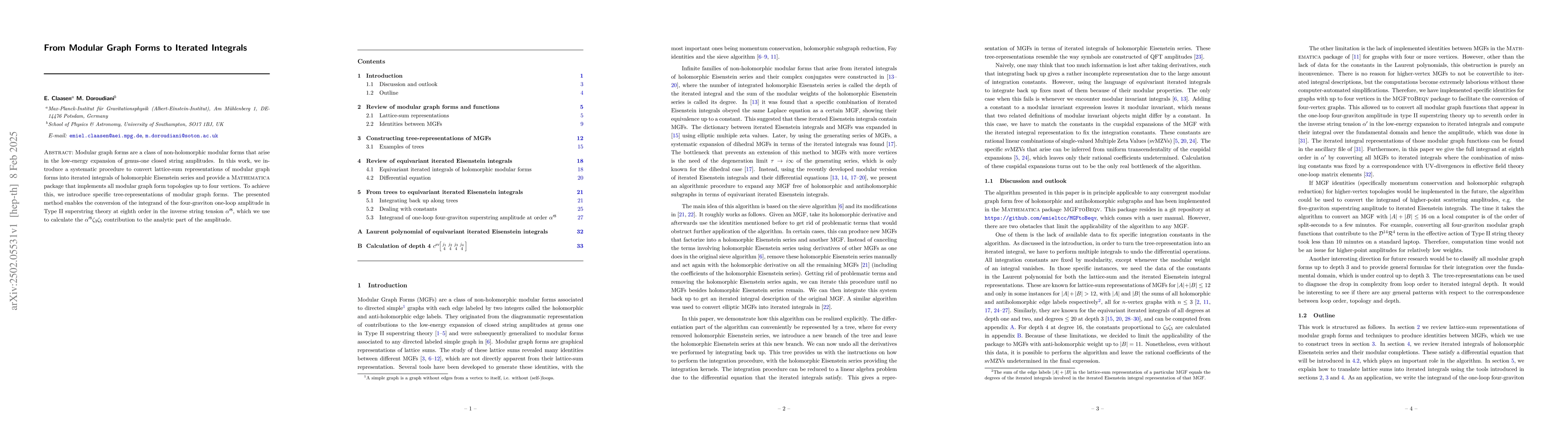 Thumbnail for From Modular Graph Forms to Iterated Integrals