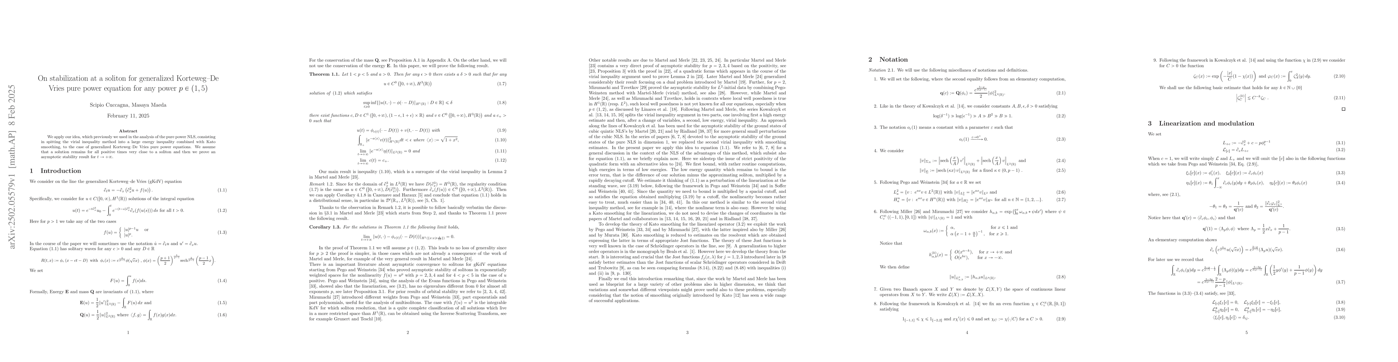 Thumbnail for On stabilization at a soliton for generalized Korteweg--De Vries pure
  power equation for any power $p\in (1,5)$