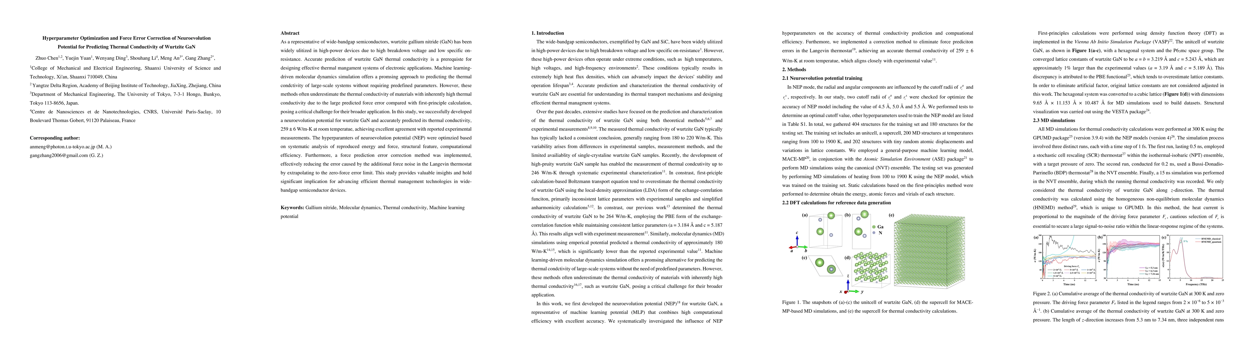 Thumbnail for Hyperparameter Optimization and Force Error Correction of Neuroevolution
  Potential for Predicting Thermal Conductivity of Wurtzite GaN