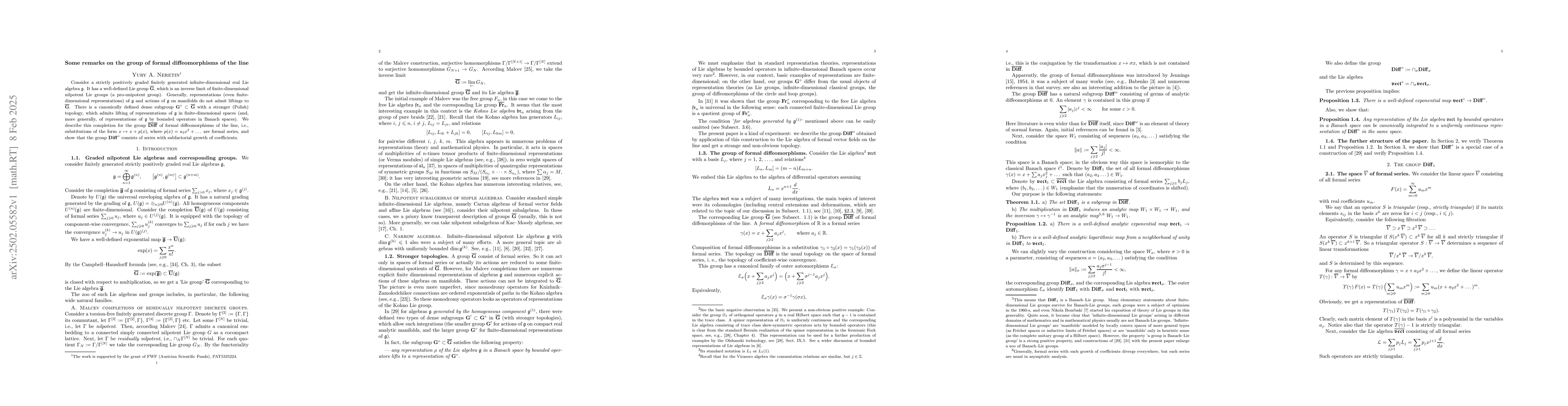 Thumbnail for Some remarks on the group of formal diffeomorphisms of the line