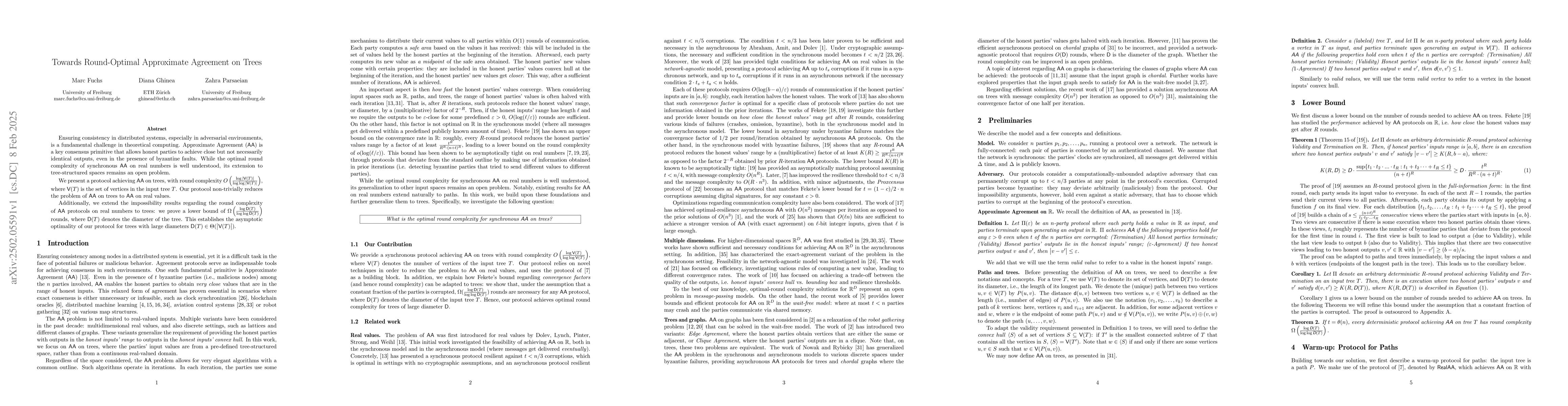 Thumbnail for Towards Round-Optimal Approximate Agreement on Trees