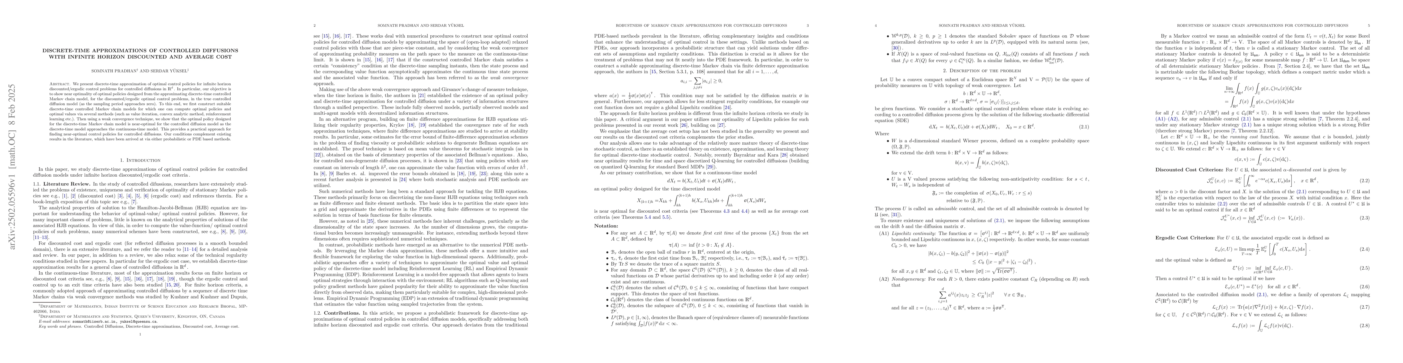 Thumbnail for Discrete-Time Approximations of Controlled Diffusions with Infinite
  Horizon Discounted and Average Cost