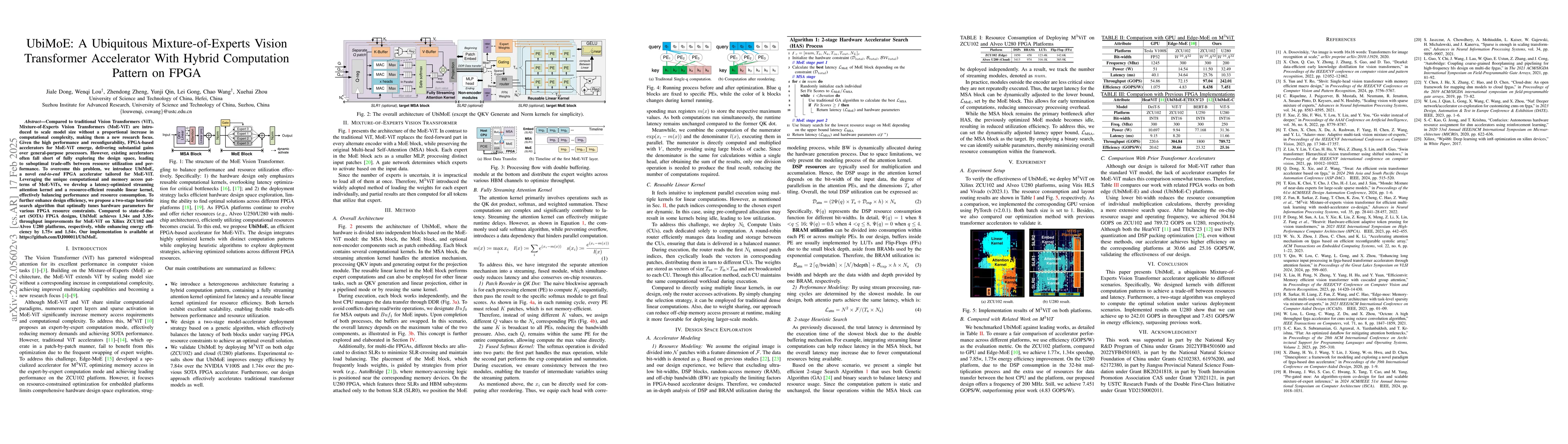 Thumbnail for UbiMoE: A Ubiquitous Mixture-of-Experts Vision Transformer Accelerator
  With Hybrid Computation Pattern on FPGA