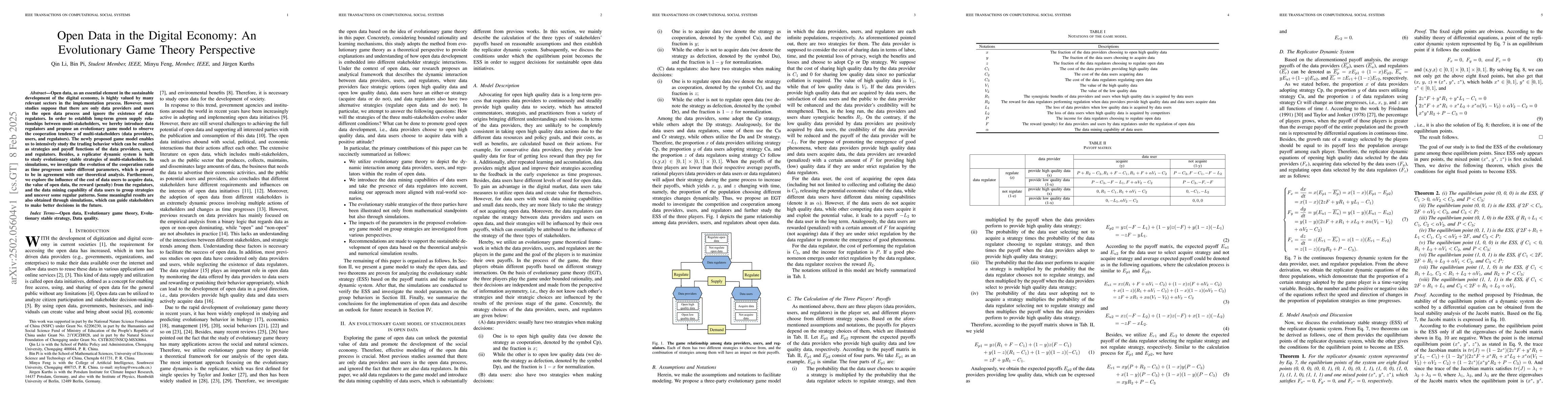 Thumbnail for Open Data in the Digital Economy: An Evolutionary Game Theory
  Perspective