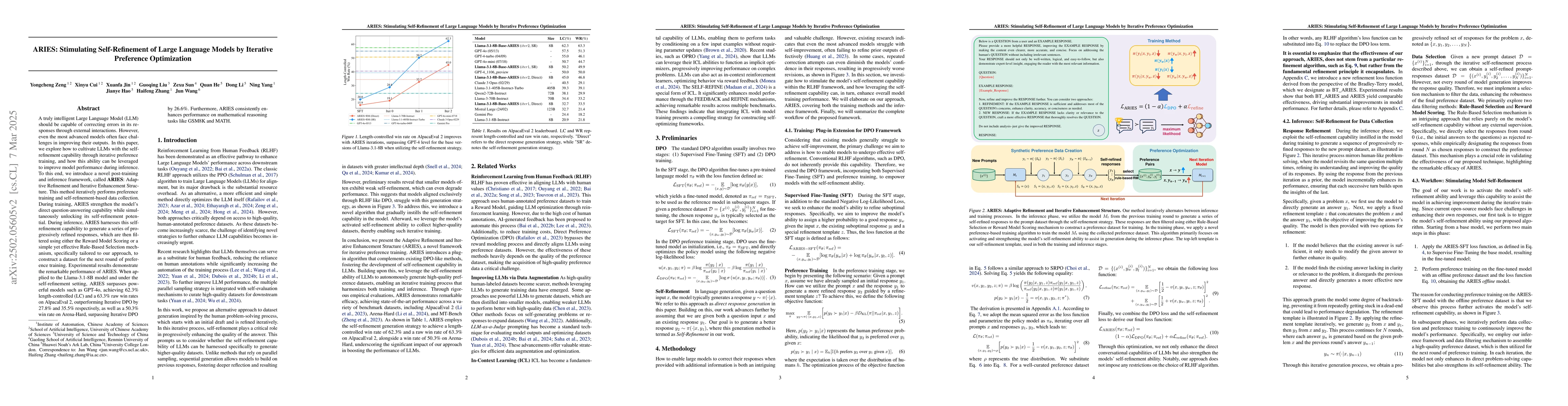 Thumbnail for ARIES: Stimulating Self-Refinement of Large Language Models by Iterative
  Preference Optimization