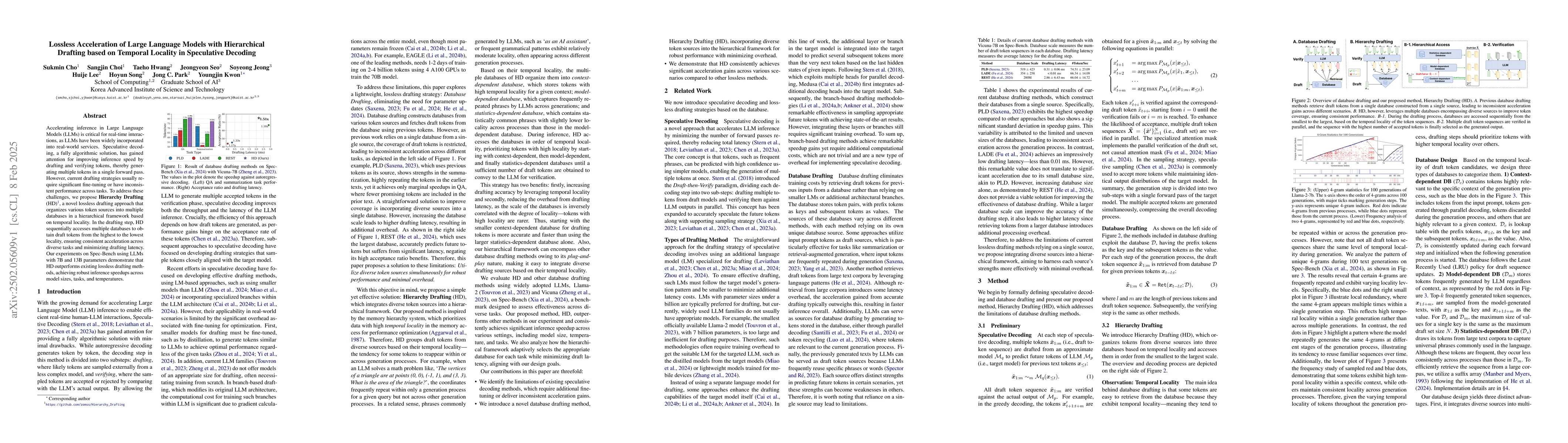 Thumbnail for Lossless Acceleration of Large Language Models with Hierarchical
  Drafting based on Temporal Locality in Speculative Decoding