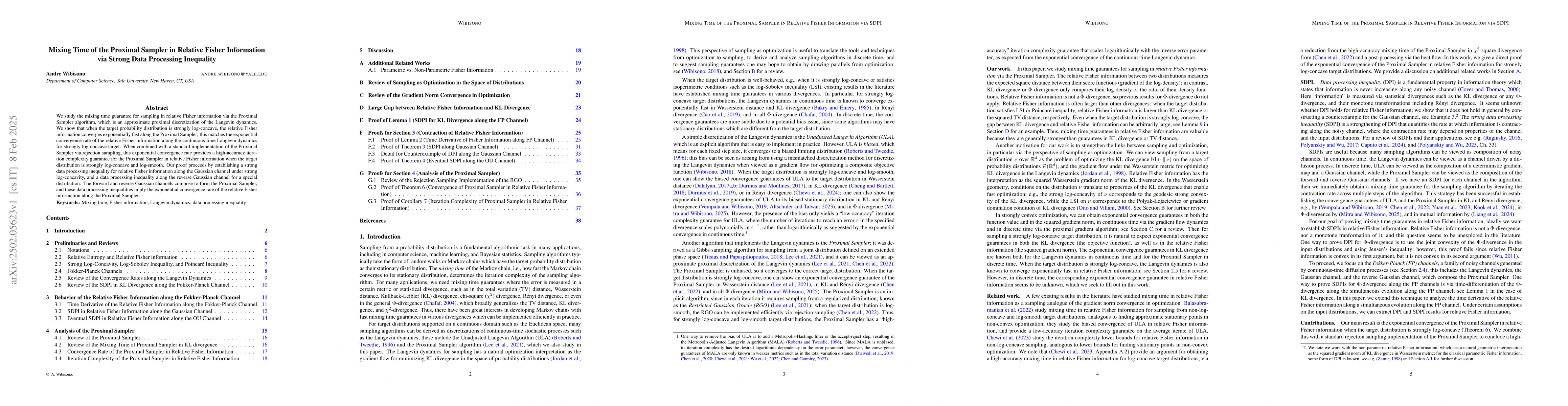 Thumbnail for Mixing Time of the Proximal Sampler in Relative Fisher Information via
  Strong Data Processing Inequality