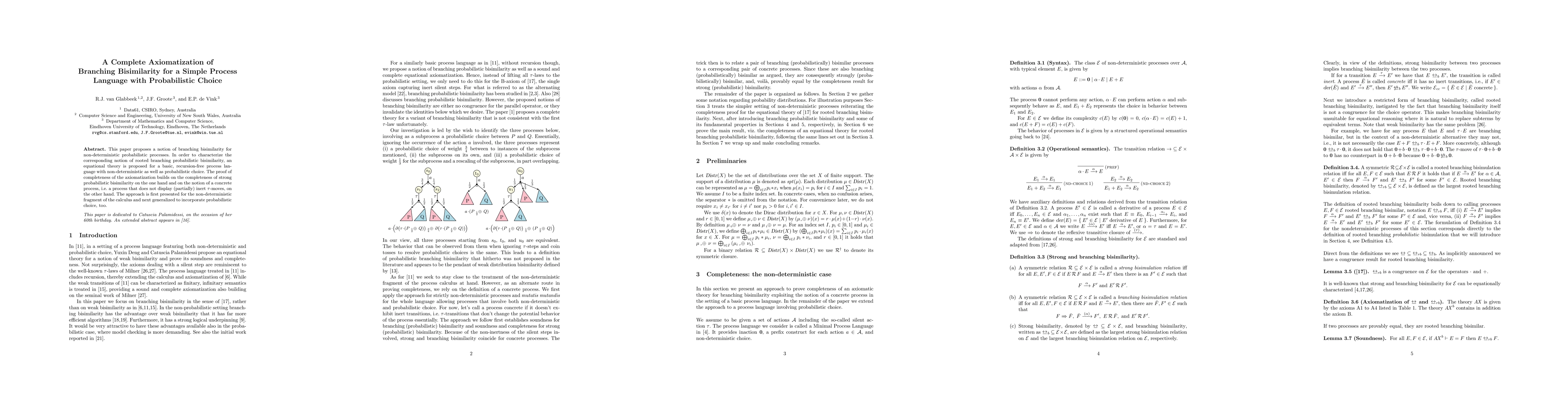 Thumbnail for A Complete Axiomatization of Branching Bisimilarity for a Simple Process
  Language with Probabilistic Choice