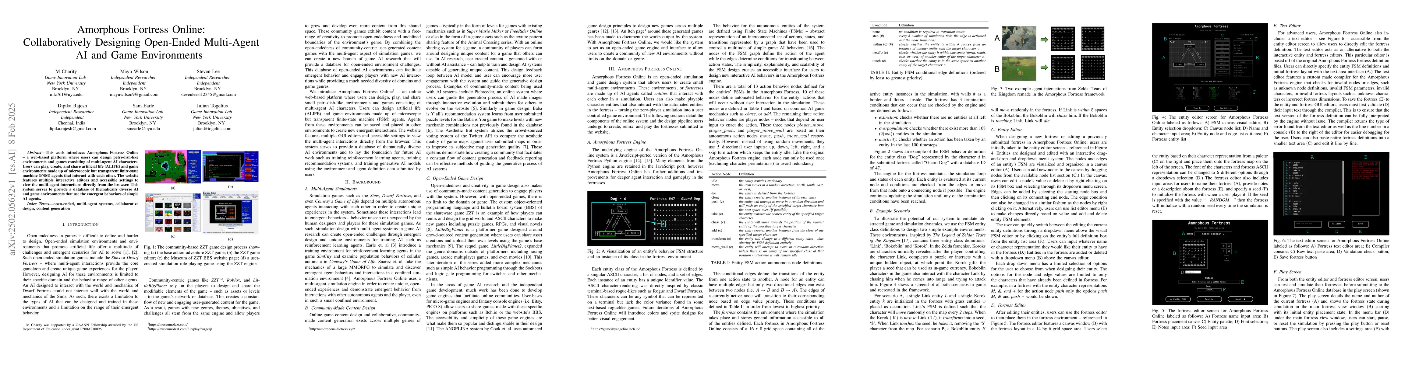 Thumbnail for Amorphous Fortress Online: Collaboratively Designing Open-Ended
  Multi-Agent AI and Game Environments