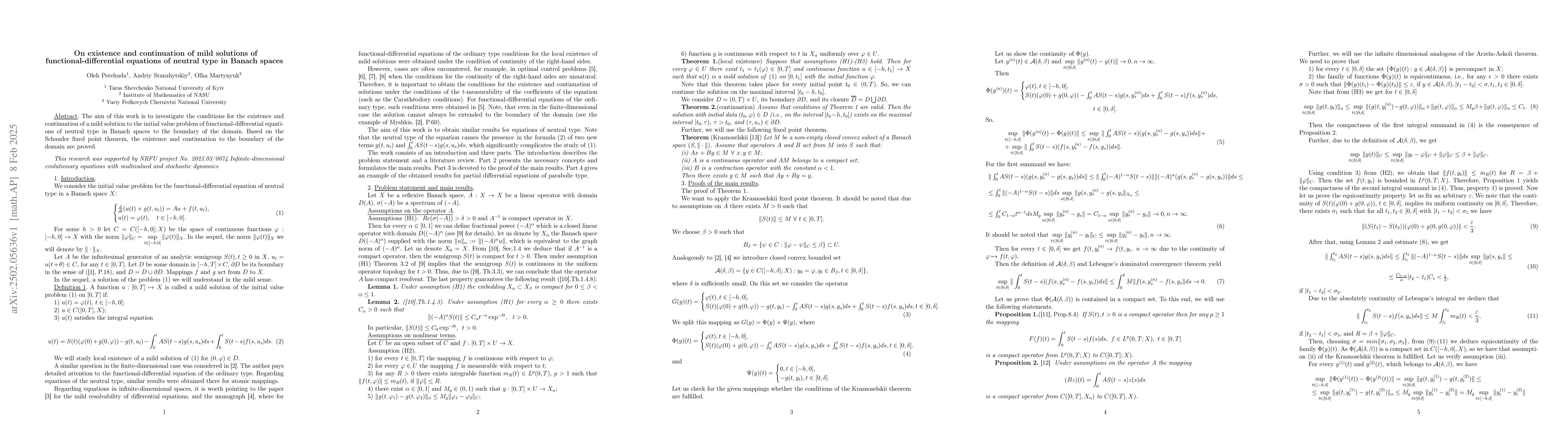 Thumbnail for On existence and continuation of mild solutions of
  functional-differential equations of neutral type in Banach spaces