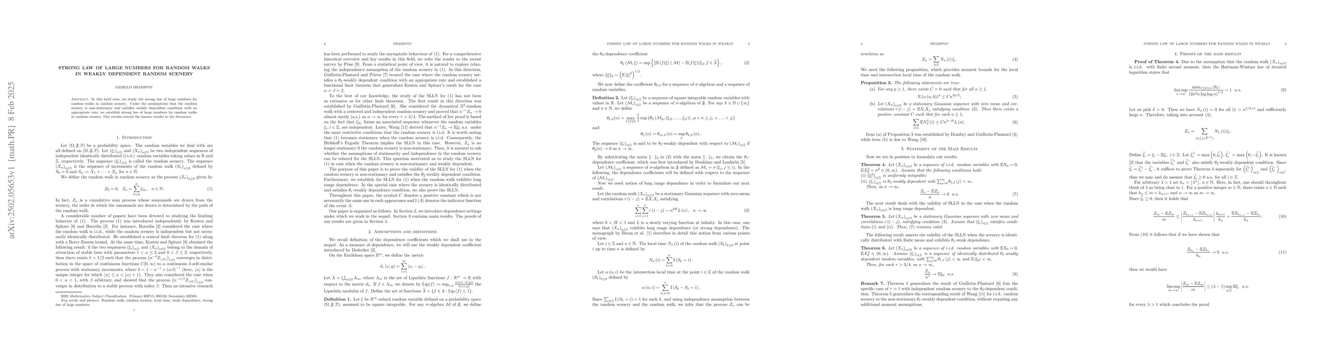 Thumbnail for Strong law of large numbers for random walks in weakly dependent random
  scenery