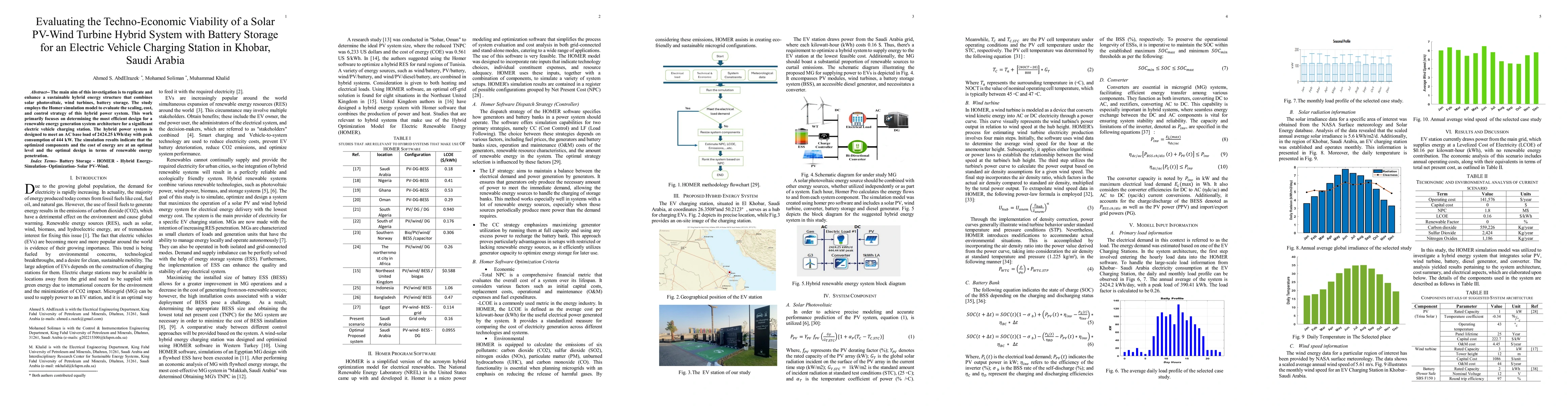 Thumbnail for Evaluating the Techno-Economic Viability of a Solar PV-Wind Turbine
  Hybrid System with Battery Storage for an Electric Vehicle Charging Station
  in Khobar, Saudi Arabia