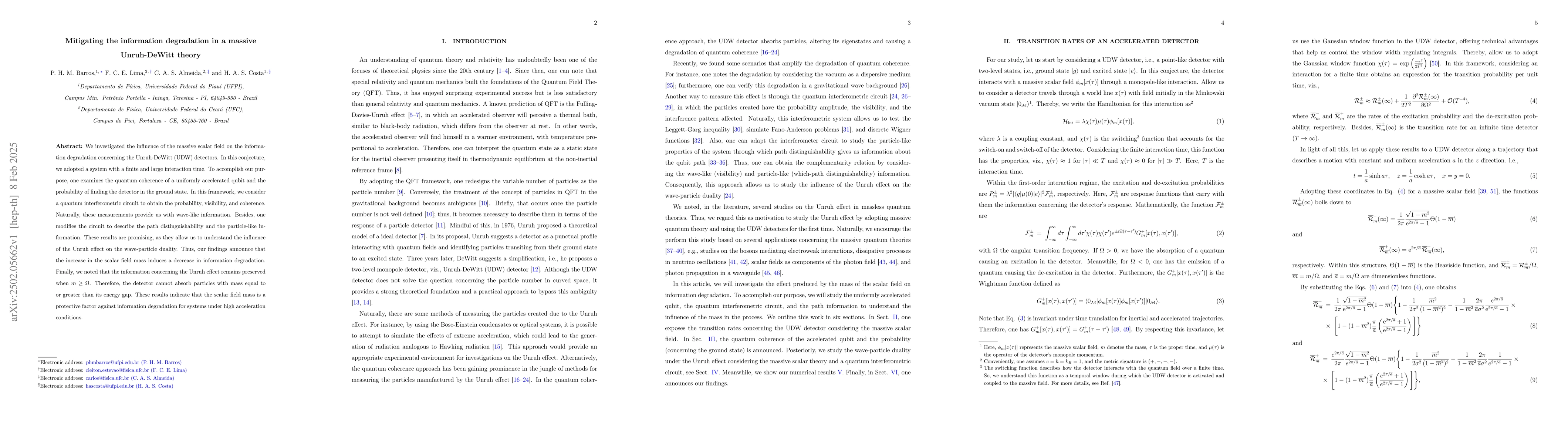 Thumbnail for Mitigating the information degradation in a massive Unruh-DeWitt theory
