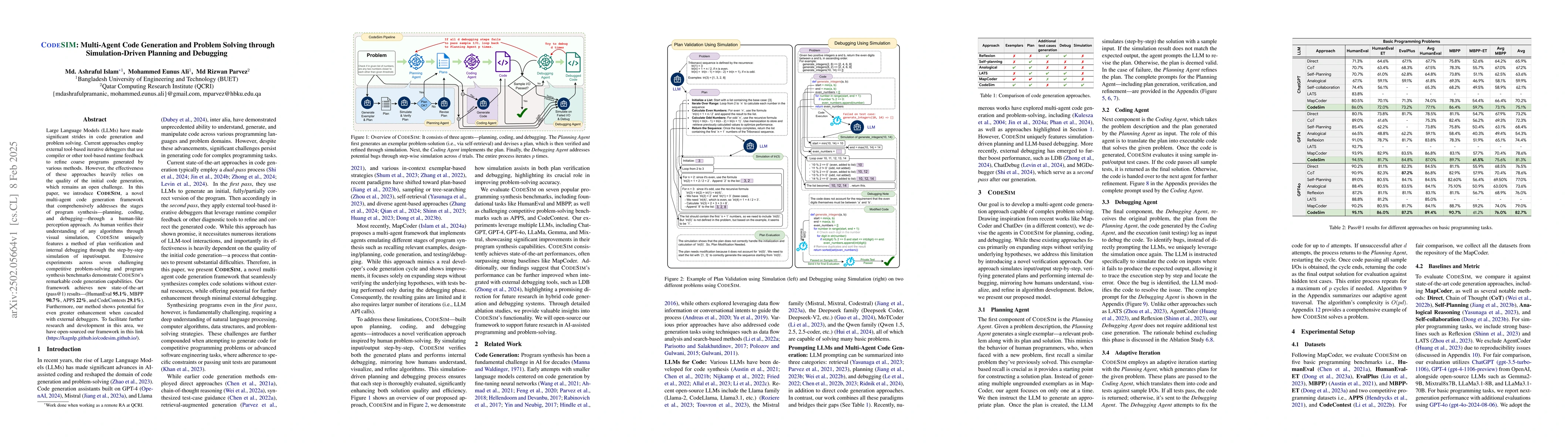 Thumbnail for CODESIM: Multi-Agent Code Generation and Problem Solving through
  Simulation-Driven Planning and Debugging