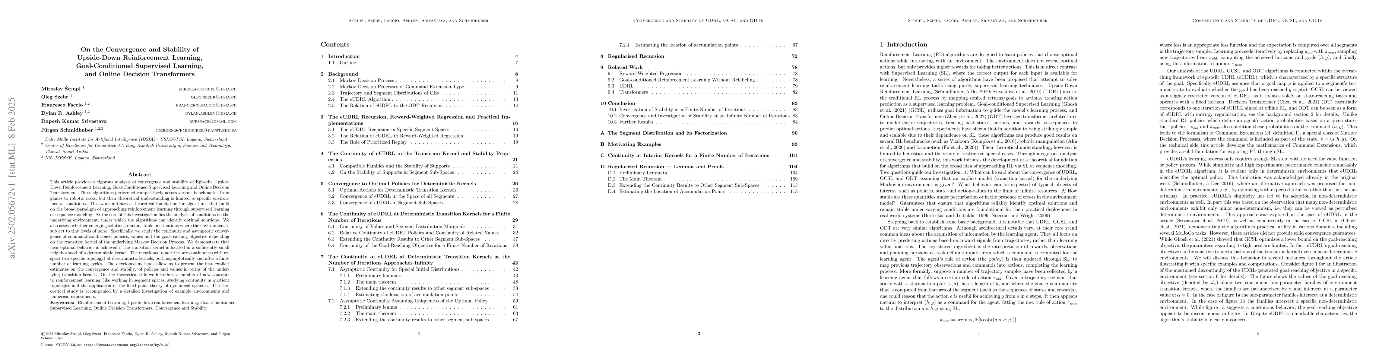 Thumbnail for On the Convergence and Stability of Upside-Down Reinforcement Learning,
  Goal-Conditioned Supervised Learning, and Online Decision Transformers