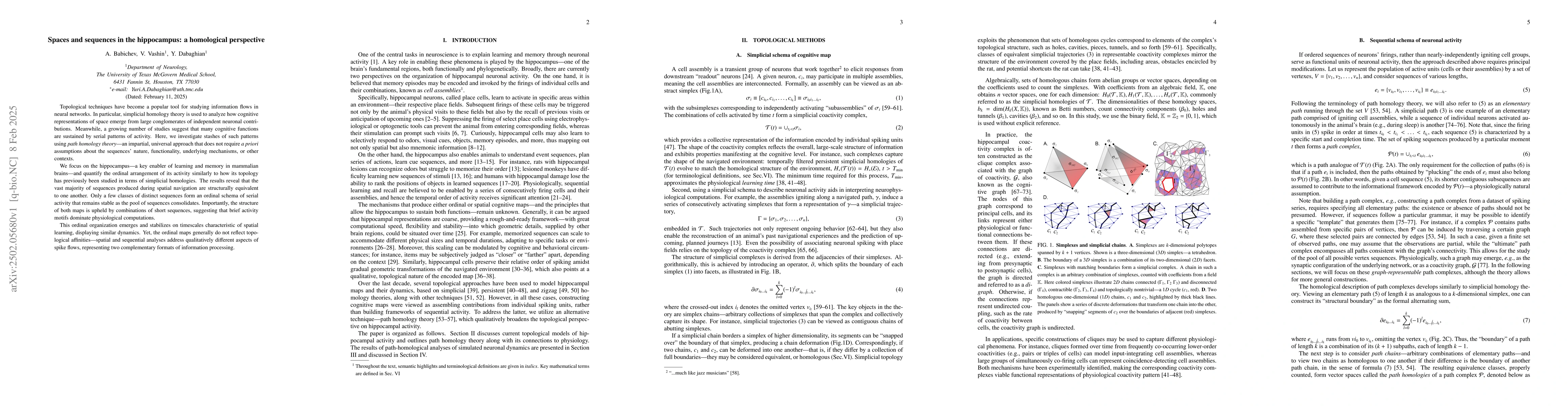 Thumbnail for Spaces and sequences in the hippocampus: a homological perspective