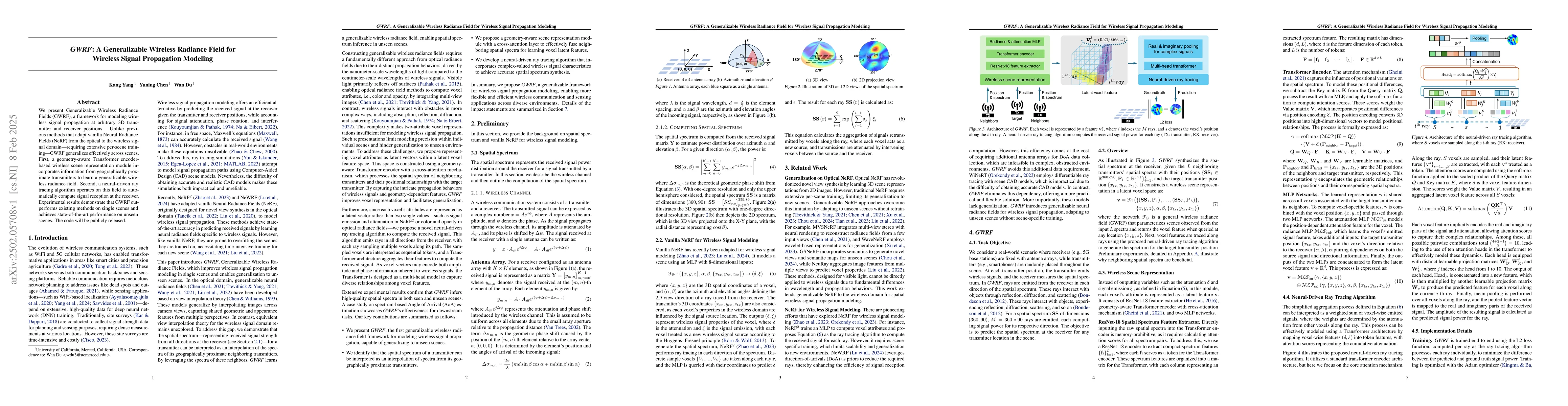 Thumbnail for GWRF: A Generalizable Wireless Radiance Field for Wireless Signal
  Propagation Modeling