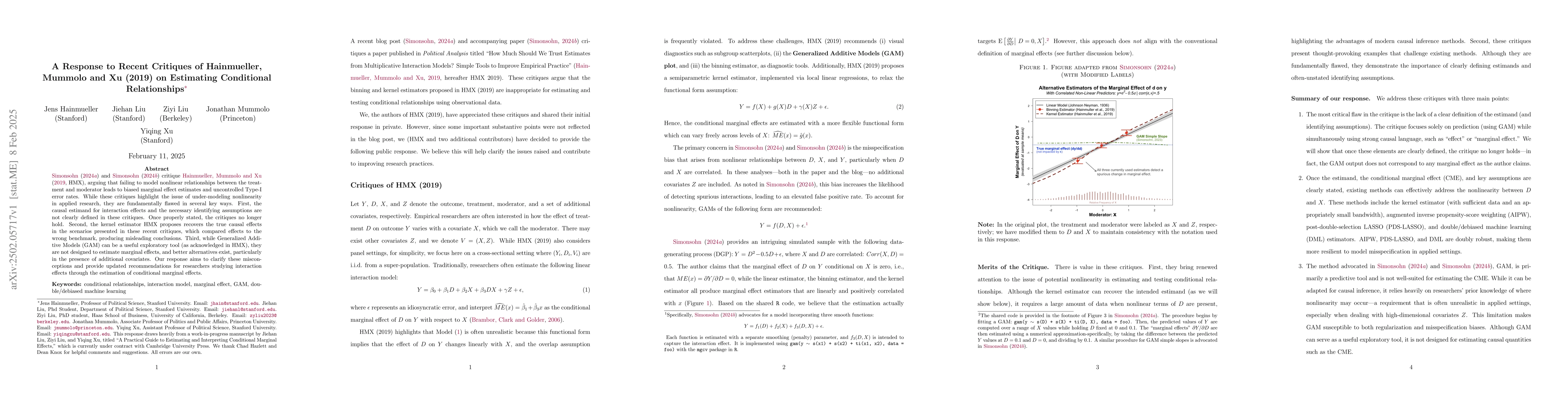 Thumbnail for A Response to Recent Critiques of Hainmueller, Mummolo and Xu (2019) on
  Estimating Conditional Relationships